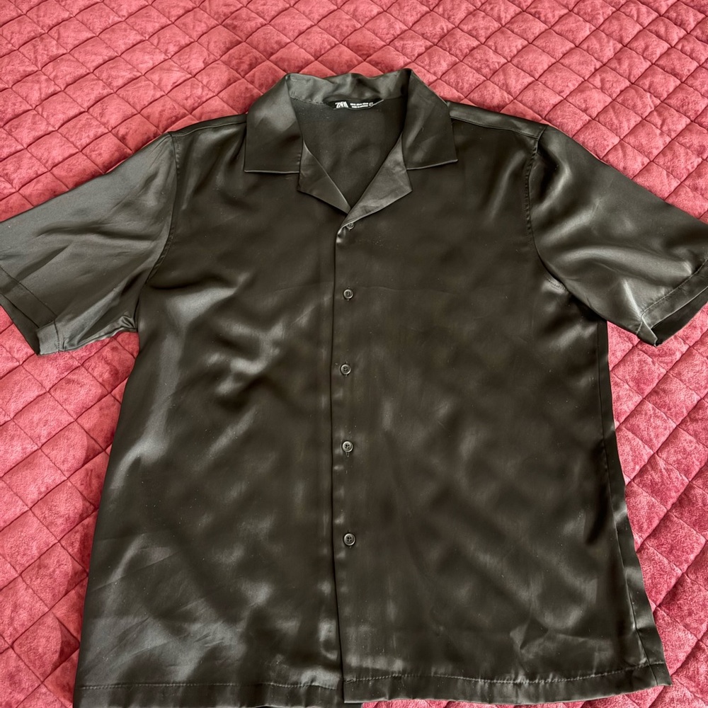 Zara Men's Black Satin Casual Shirt